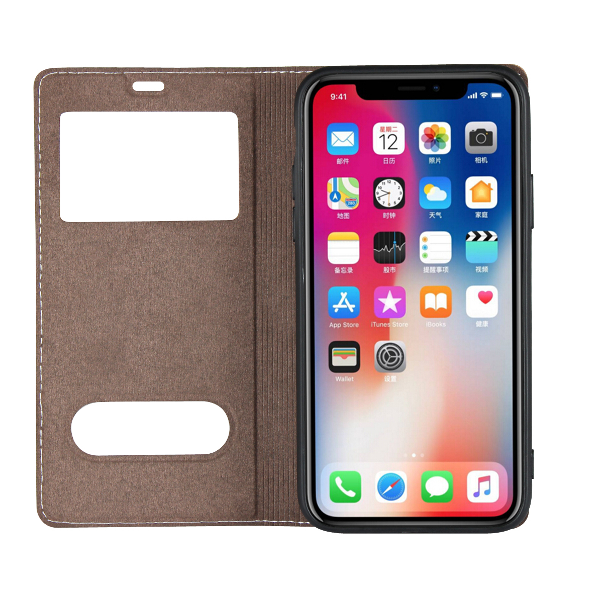 Apple iPhone X Xs max XR/iPhone 7 8  5s 5se 6s Plus Cove [Visual Window]Shockproof Flip leather Case