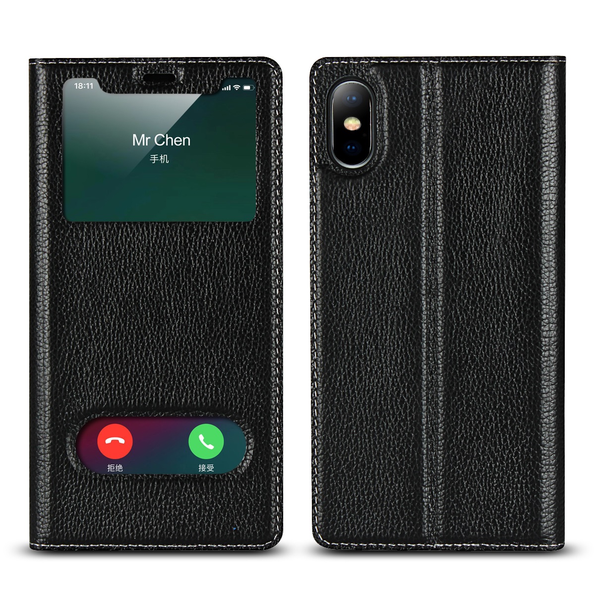 Apple iPhone X Xs max XR/iPhone 7 8  5s 5se 6s Plus Cove [Visual Window]Shockproof Flip leather Case