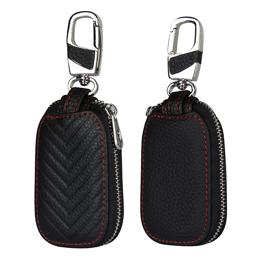 iCoverCase Car Key Case,First Layer Cowhide Leather with Metal Keychain &amp; Zipper Leather Bag for Key