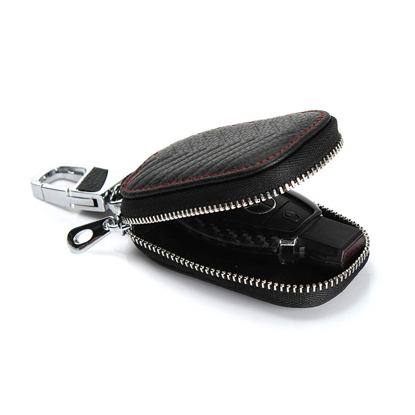 iCoverCase Car Key Case,First Layer Cowhide Leather with Metal Keychain &amp; Zipper Leather Bag for Key