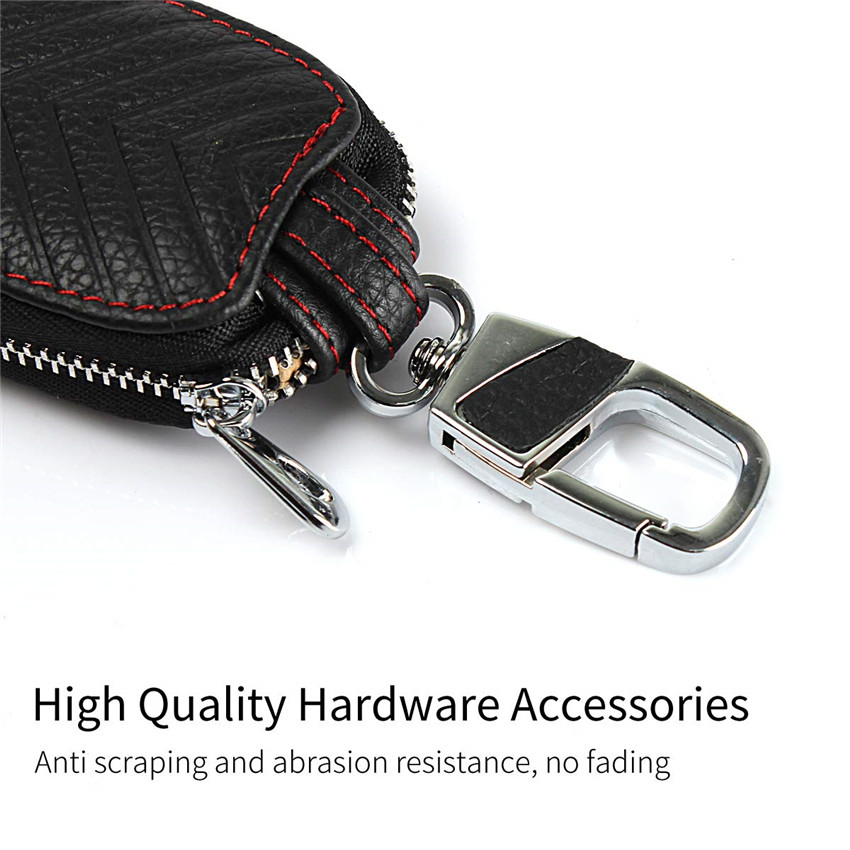 iCoverCase Car Key Case,First Layer Cowhide Leather with Metal Keychain &amp; Zipper Leather Bag for Key