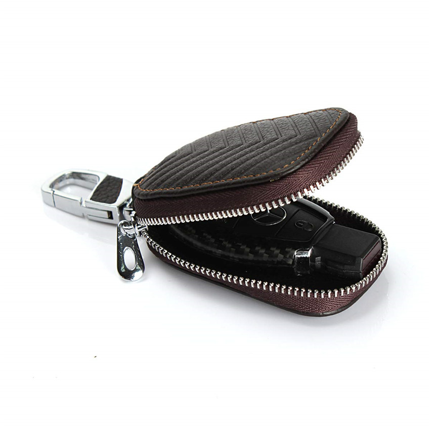 iCoverCase Car Key Case,First Layer Cowhide Leather with Metal Keychain &amp; Zipper Leather Bag for Key