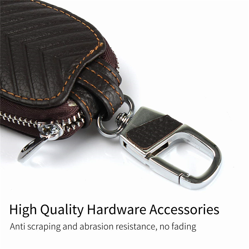 iCoverCase Car Key Case,First Layer Cowhide Leather with Metal Keychain &amp; Zipper Leather Bag for Key