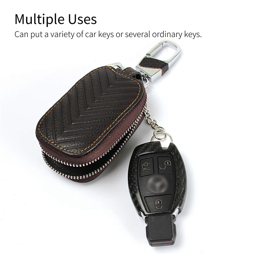 iCoverCase Car Key Case,First Layer Cowhide Leather with Metal Keychain &amp; Zipper Leather Bag for Key