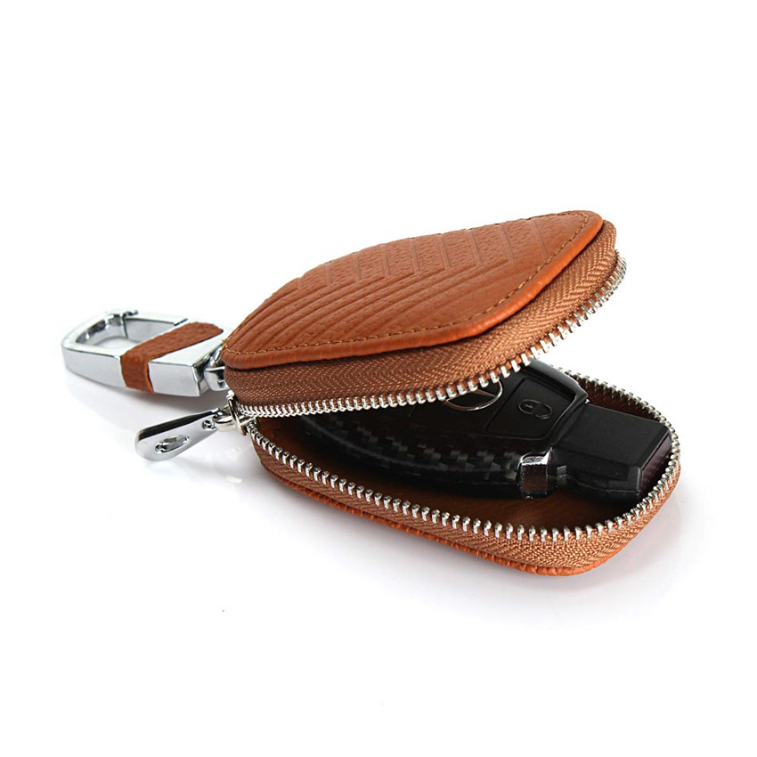 iCoverCase Car Key Case,First Layer Cowhide Leather with Metal Keychain &amp; Zipper Leather Bag for Key
