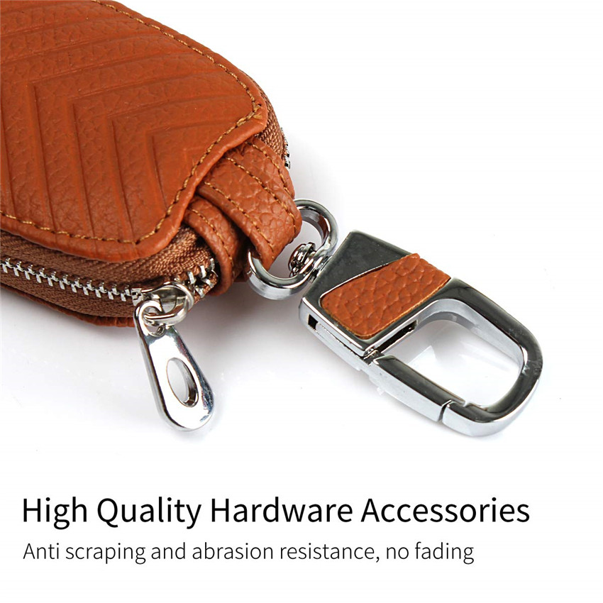 iCoverCase Car Key Case,First Layer Cowhide Leather with Metal Keychain &amp; Zipper Leather Bag for Key
