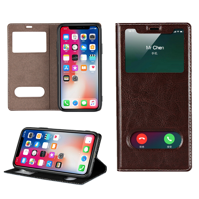 Apple iPhone X Xs max XR/iPhone 7 8  5s 5se 6s Plus Cove [Visual Window]Shockproof Flip leather Case