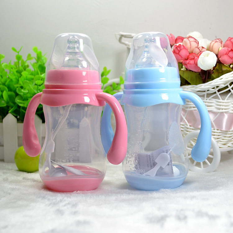 Big  or  small baby wide diameter milk bottles with large ears and warm feeling  This milk bottle is warm milk bottle, the base is warm material, when the hot water slowly white,The price is one