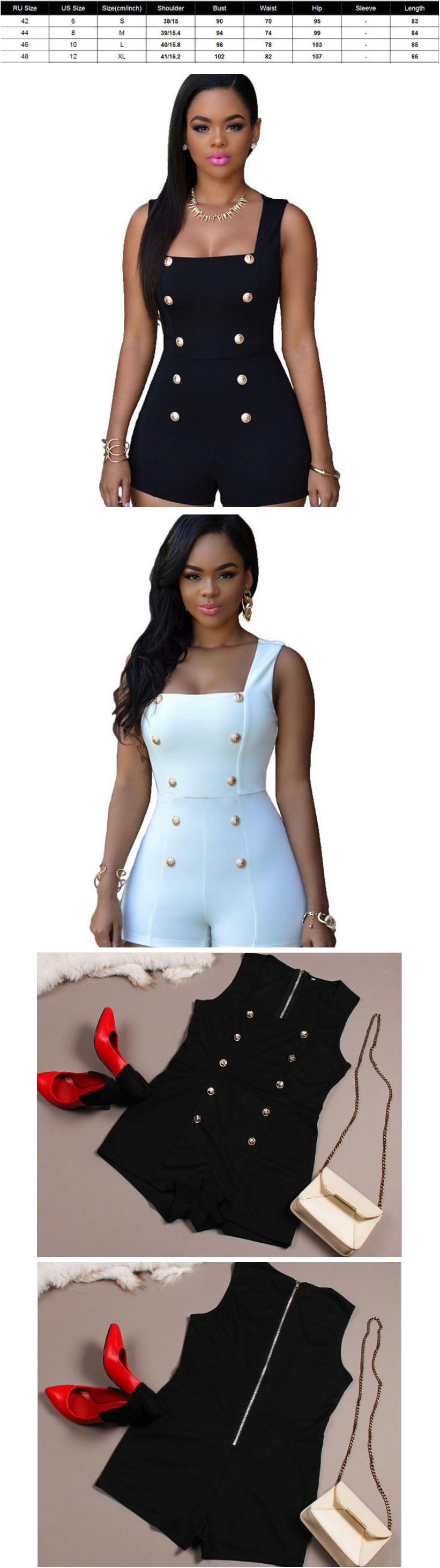 2025 New  double breasted gold button jumpsuit sleeveless uniform jumpsuit  Summer sleeveless, square neck, tight sports, one-piece