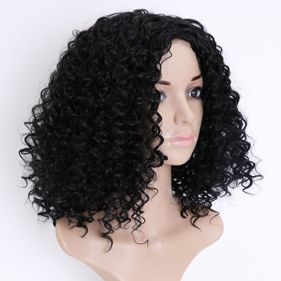 Manufacturers direct  curly wig women African black five small roll afro chemical fiber headsets  Not very hot dye  The hair material  High temperature wire  Apply to skin  Any color of skin  Apply to