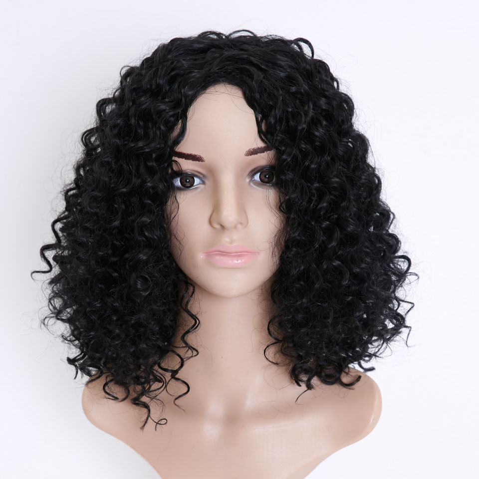 Manufacturers direct  curly wig women African black five small roll afro chemical fiber headsets  Not very hot dye  The hair material  High temperature wire  Apply to skin  Any color of skin  Apply to