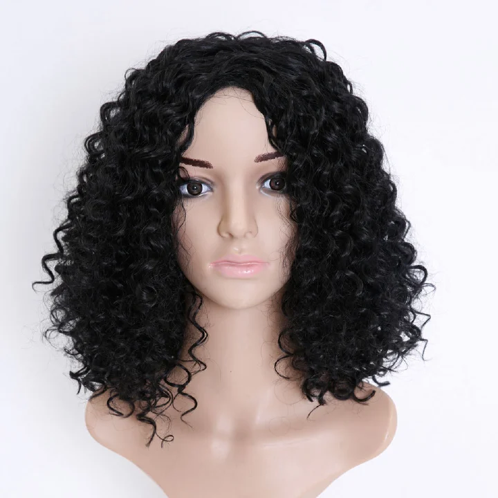 Manufacturers direct  curly wig women African black five small roll afro chemical fiber headsets  Not very hot dye  The hair material  High temperature wire  Apply to skin  Any color of skin  Apply to