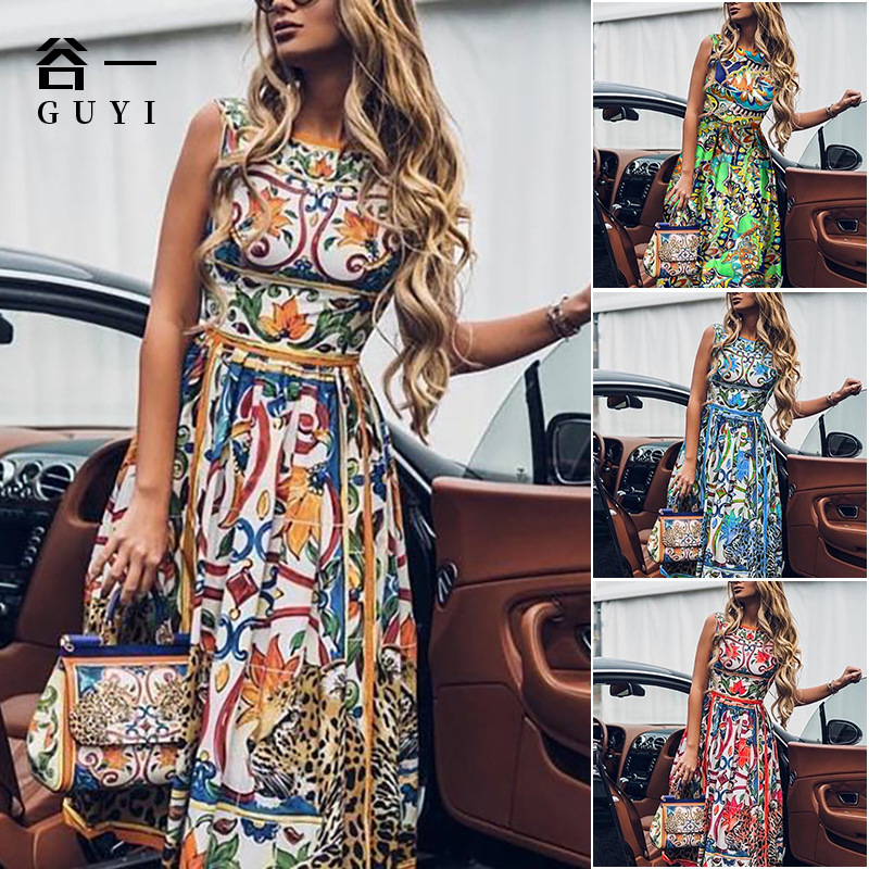 2022 new Africa Europe and The United States cross-border explosive women's dress trade printing Bohemian summer skirt 3 color female skirt    Unit weight 0.25kg  Product volume 32cm * 28cm * 1cm  Com