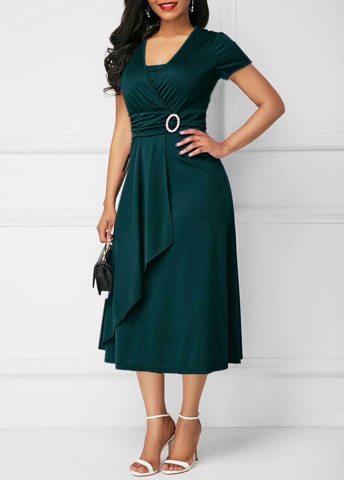 African Summer 2022 Is not sexy enough V-neck Women's High-waisted midlength Dress Solid color evening dress      Unit weight 0.35kg  Commodity attribute  Fabric name milk silk  Style street  Pure col