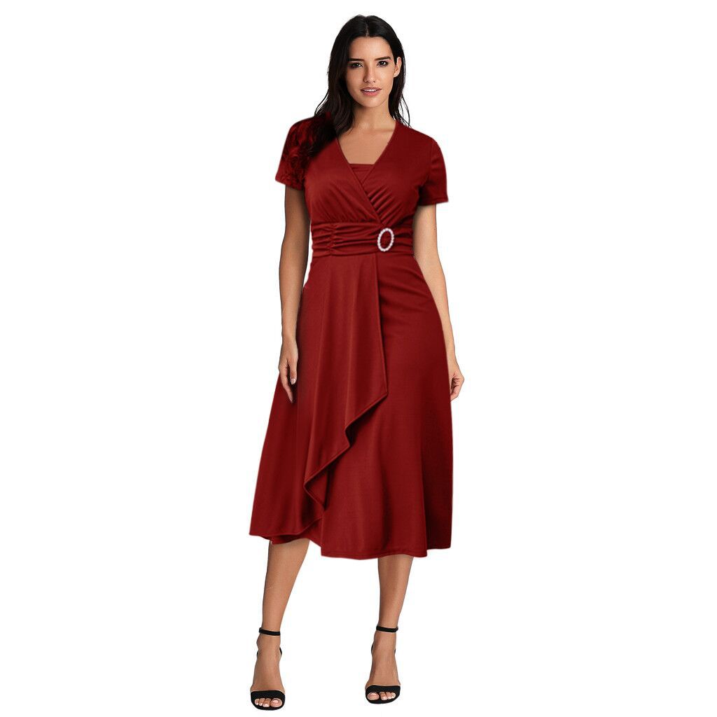 African Summer 2022 Is not sexy enough V-neck Women's High-waisted midlength Dress Solid color evening dress      Unit weight 0.35kg  Commodity attribute  Fabric name milk silk  Style street  Pure col