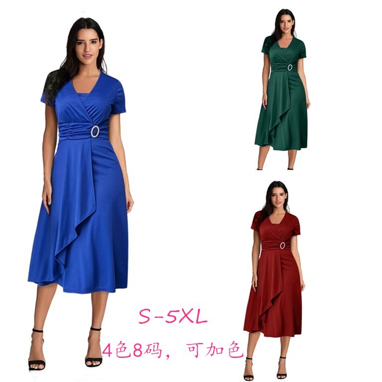 African Summer 2022 Is not sexy enough V-neck Women's High-waisted midlength Dress Solid color evening dress      Unit weight 0.35kg  Commodity attribute  Fabric name milk silk  Style street  Pure col
