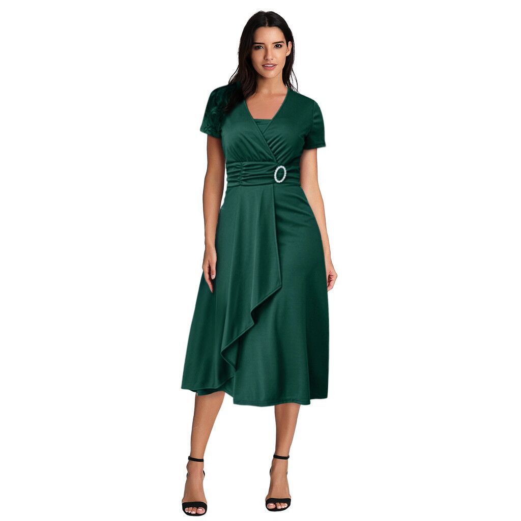 African Summer 2022 Is not sexy enough V-neck Women's High-waisted midlength Dress Solid color evening dress      Unit weight 0.35kg  Commodity attribute  Fabric name milk silk  Style street  Pure col