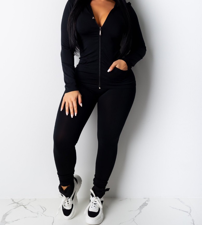 Spring 2022 New African jacket and trousers ladies leisure trade European and American sexy leisure pure color hooded two-piece set      Unit weight 0.45kg  Commodity attribute  Origin of guangzhou  T