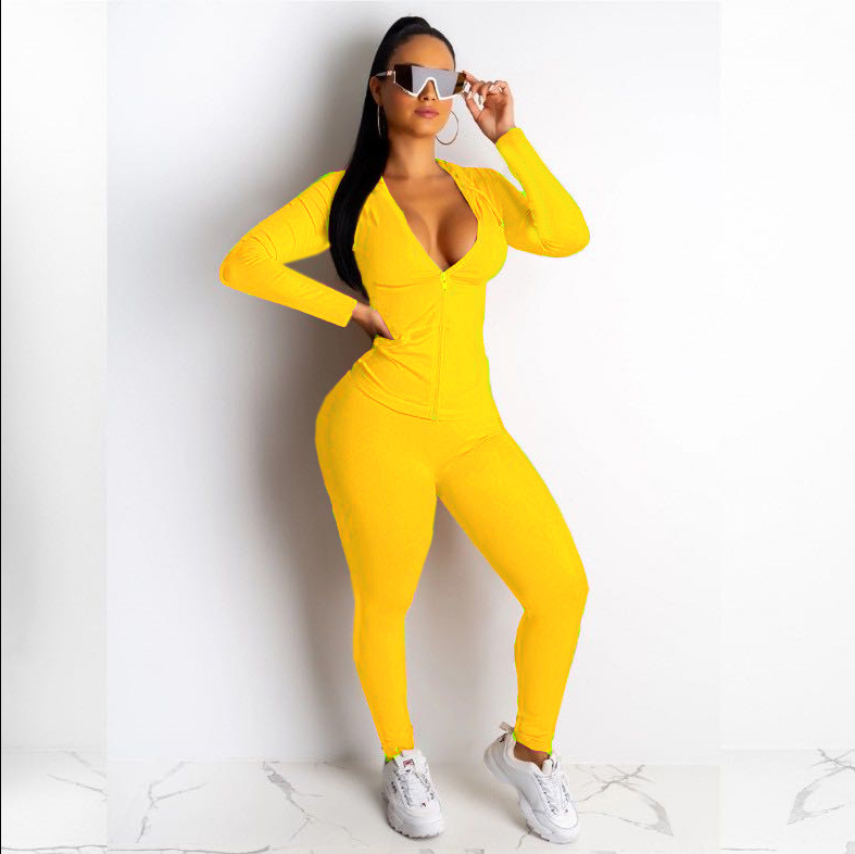 Spring 2022 New African jacket and trousers ladies leisure trade European and American sexy leisure pure color hooded two-piece set      Unit weight 0.45kg  Commodity attribute  Origin of guangzhou  T