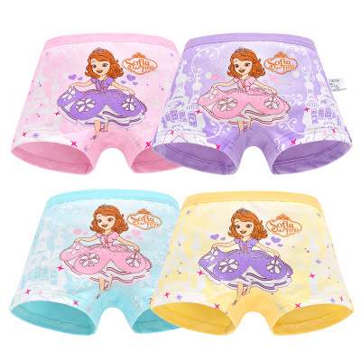 4 Pcs/pack Children Cotton Underwear Baby Girl Cartoon Printed Boxer Briefs Panties 1-11 Yrs