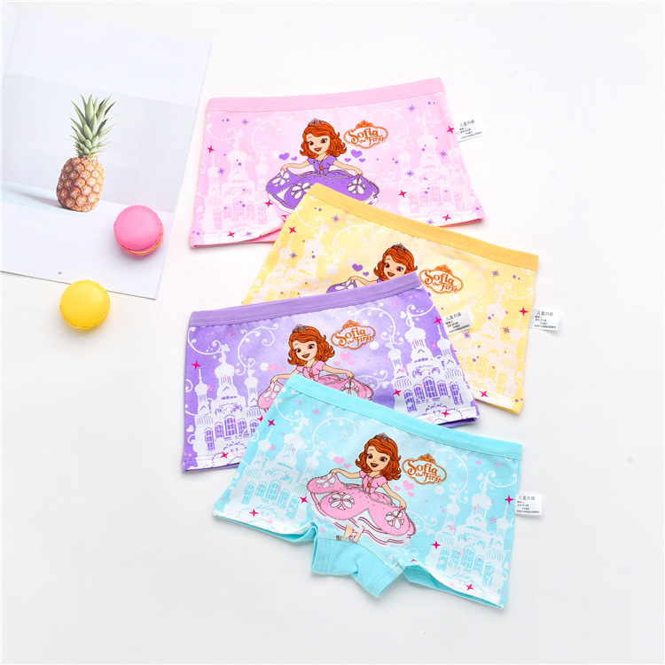 4 Pcs/pack Children Cotton Underwear Baby Girl Cartoon Printed Boxer Briefs Panties 1-11 Yrs