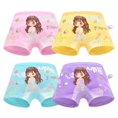 4 Pcs/pack Children Cotton Underwear Baby Girl Cartoon Printed Boxer Briefs Panties 1-11 Yrs