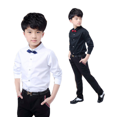 Boy Cotton Long-sleeved Shirt Children Clothing White Solid Color Baby Shirt Fashion Tops 2-14 Yrs