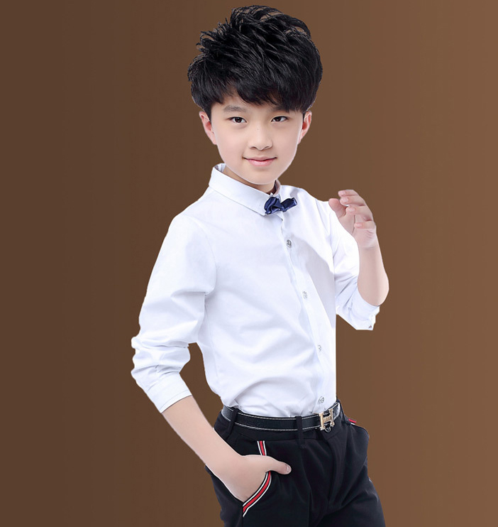 Boy Cotton Long-sleeved Shirt Children Clothing White Solid Color Baby Shirt Fashion Tops 2-14 Yrs