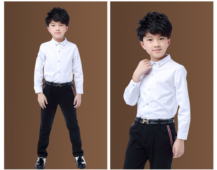 Boy Cotton Long-sleeved Shirt Children Clothing White Solid Color Baby Shirt Fashion Tops 2-14 Yrs