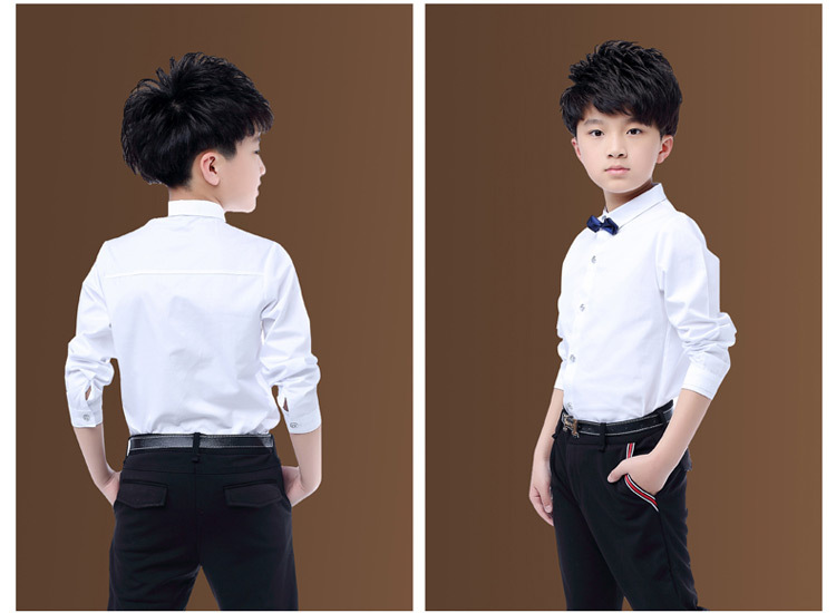 Boy Cotton Long-sleeved Shirt Children Clothing White Solid Color Baby Shirt Fashion Tops 2-14 Yrs