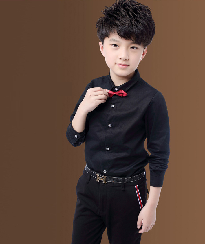 Boy Cotton Long-sleeved Shirt Children Clothing White Solid Color Baby Shirt Fashion Tops 2-14 Yrs