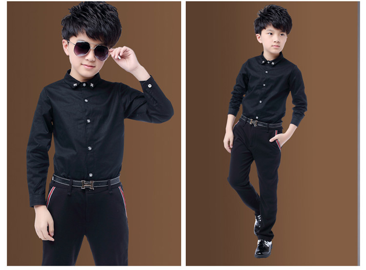 Boy Cotton Long-sleeved Shirt Children Clothing White Solid Color Baby Shirt Fashion Tops 2-14 Yrs