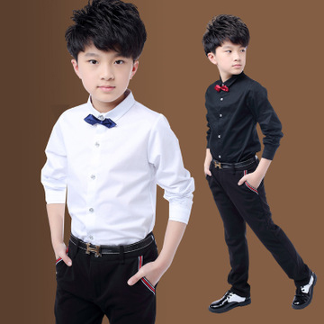 Boy Cotton Long-sleeved Shirt Children Clothing White Solid Color Baby Shirt Fashion Tops 2-14 Yrs