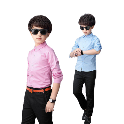 Boy Cotton Long-sleeved Shirt Children Wear Casual Tops Solid Color Teenage Boys Blouses 2-14 Yrs
