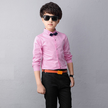 Boy Cotton Long-sleeved Shirt Children Wear Casual Tops Solid Color Teenage Boys Blouses 2-14 Yrs