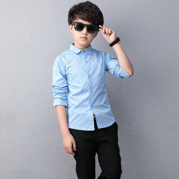 Boy Cotton Long-sleeved Shirt Children Wear Casual Tops Solid Color Teenage Boys Blouses 2-14 Yrs