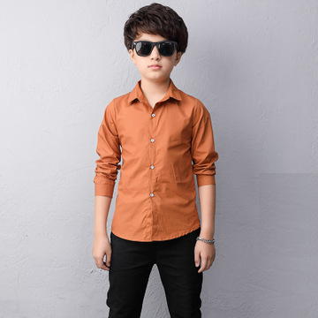 Boy Cotton Long-sleeved Shirt Children Wear Casual Tops Solid Color Teenage Boys Blouses 2-14 Yrs