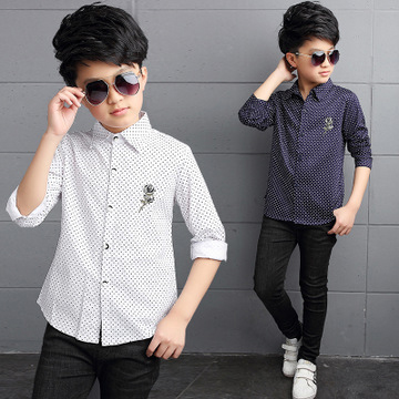Boys Shirt Long Sleeve Print Children Clothes Polka Dot  Shirts Teenage Cotton Casual Tops 2-14 Yrs