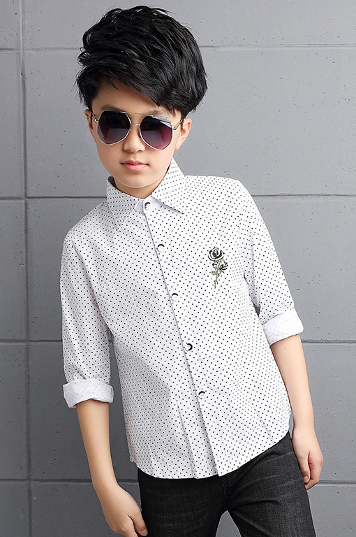 Boys Shirt Long Sleeve Print Children Clothes Polka Dot  Shirts Teenage Cotton Casual Tops 2-14 Yrs