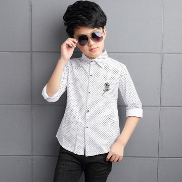 Boys Shirt Long Sleeve Print Children Clothes Polka Dot  Shirts Teenage Cotton Casual Tops 2-14 Yrs