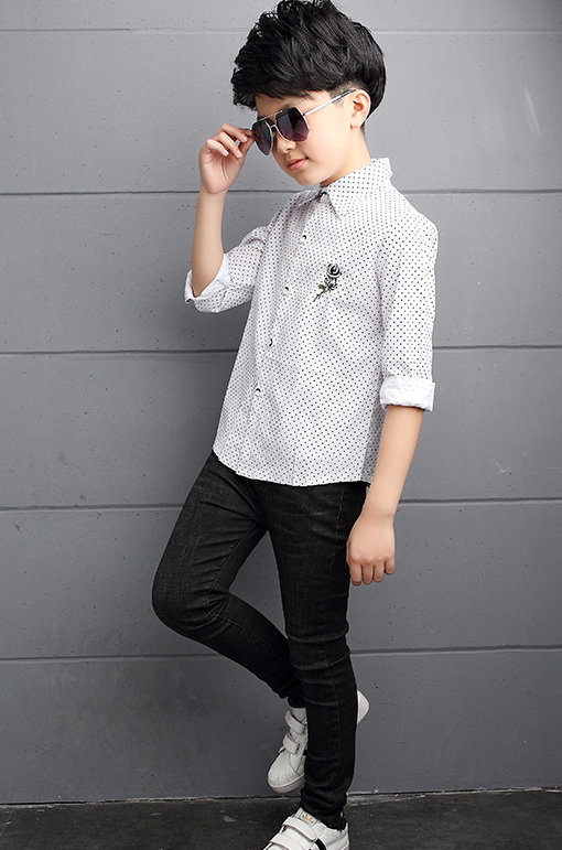 Boys Shirt Long Sleeve Print Children Clothes Polka Dot  Shirts Teenage Cotton Casual Tops 2-14 Yrs