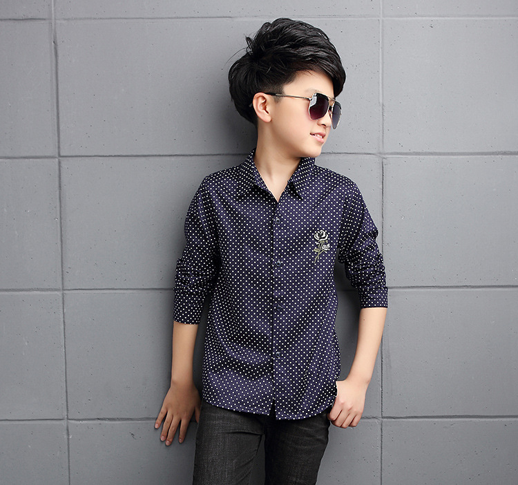 Boys Shirt Long Sleeve Print Children Clothes Polka Dot  Shirts Teenage Cotton Casual Tops 2-14 Yrs