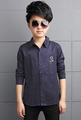 Boys Shirt Long Sleeve Print Children Clothes Polka Dot  Shirts Teenage Cotton Casual Tops 2-14 Yrs