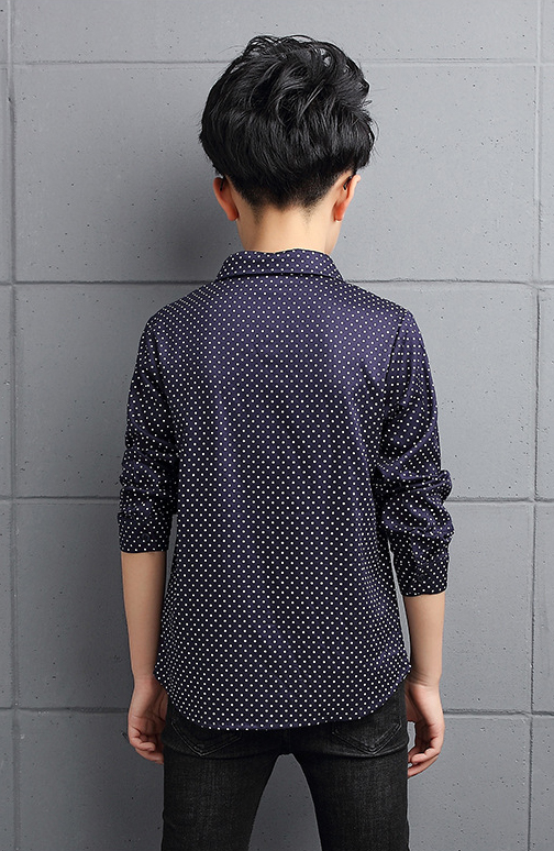 Boys Shirt Long Sleeve Print Children Clothes Polka Dot  Shirts Teenage Cotton Casual Tops 2-14 Yrs
