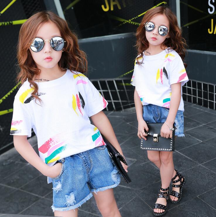 Girls Tees Short Sleeve Graffiti T-Shirts For Children Tops 2-12 Yrs Summer Kids Clothes