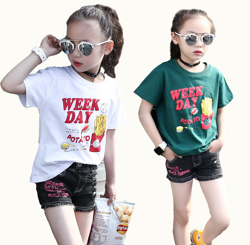 Girls T-Shirts Short Sleeve Cartoon Tees For Girls Clothing Casual Tops 2-12 Yrs Print Kids Clothes