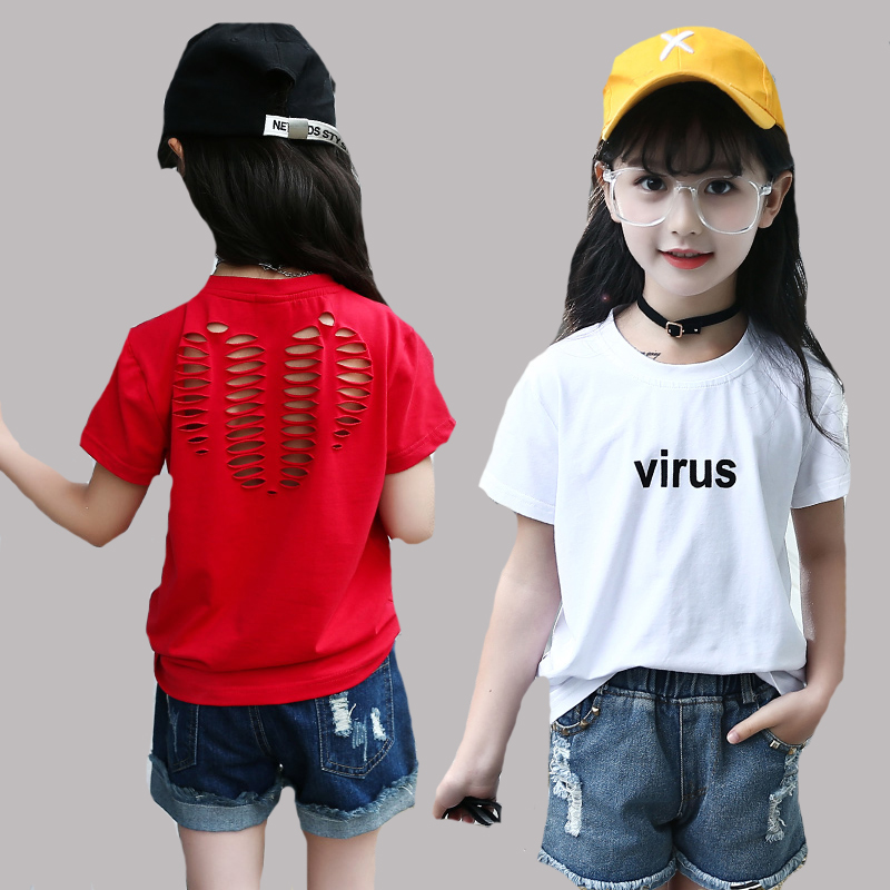 Children T-Shirts For Girls Clothing Short Sleeve Letters Kids Tops Summer Girls Tees 4-12 Yrs
