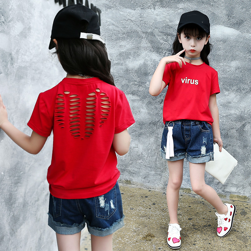Children T-Shirts For Girls Clothing Short Sleeve Letters Kids Tops Summer Girls Tees 4-12 Yrs