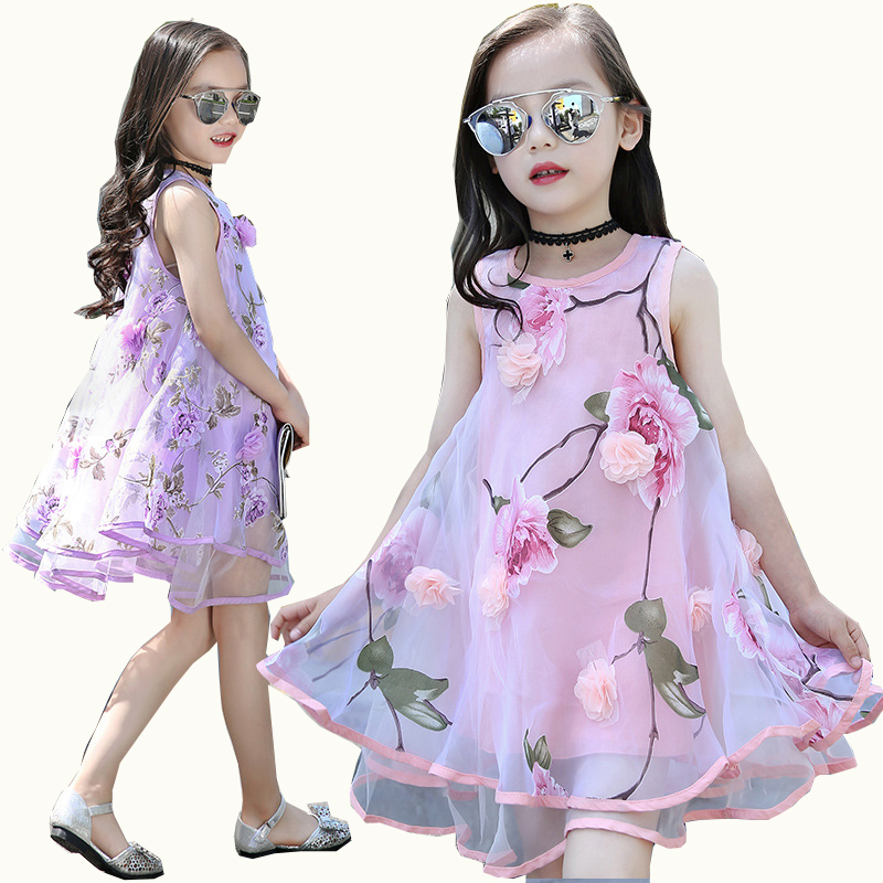 Sundress for Girls Lace Dress Kids Sleeveless Dress Voile Children Clothing 4-12Years Princess Dress