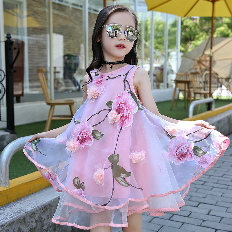 Sundress for Girls Lace Dress Kids Sleeveless Dress Voile Children Clothing 4-12Years Princess Dress